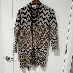 Dreamers Black and Cream Geometric Cardigan Sz M